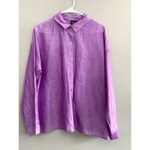 Eileen Fisher Linen Blend Top Shirt Button Up Womens Medium Purple FLAW